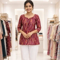 Embroidered Short Kurti - wine model