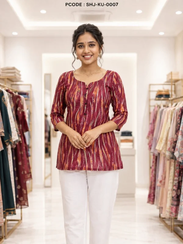 Embroidered Short Kurti - wine model