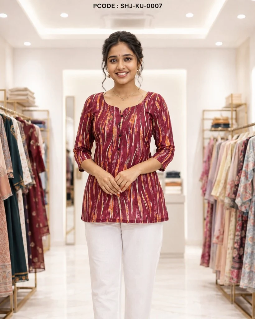 Embroidered Short Kurti - wine model