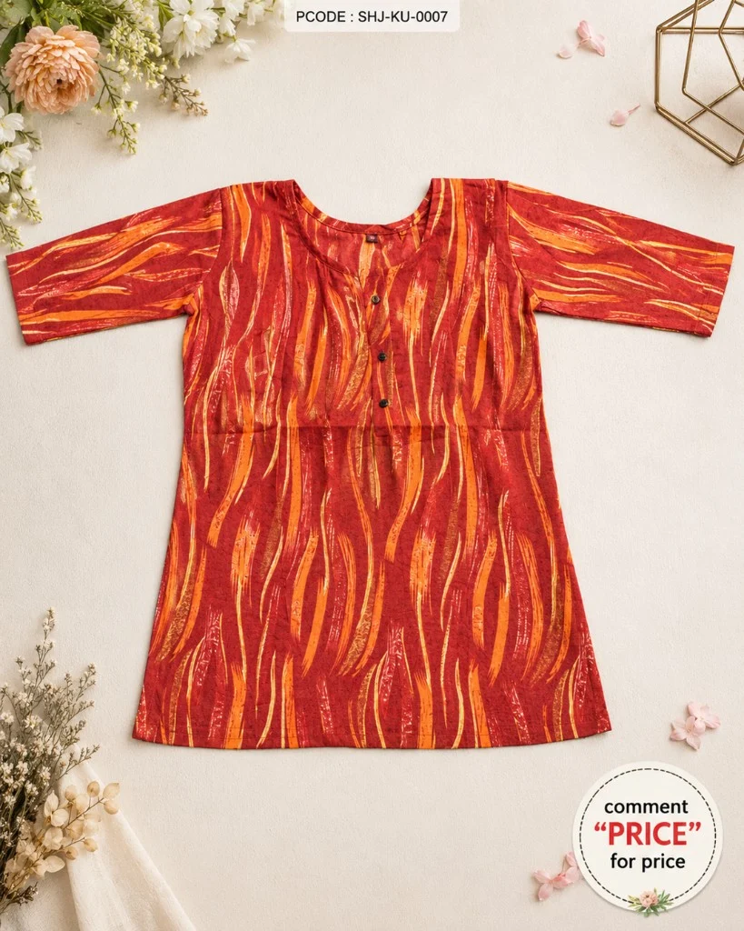 Embroidered Short Kurti - orange flatlay