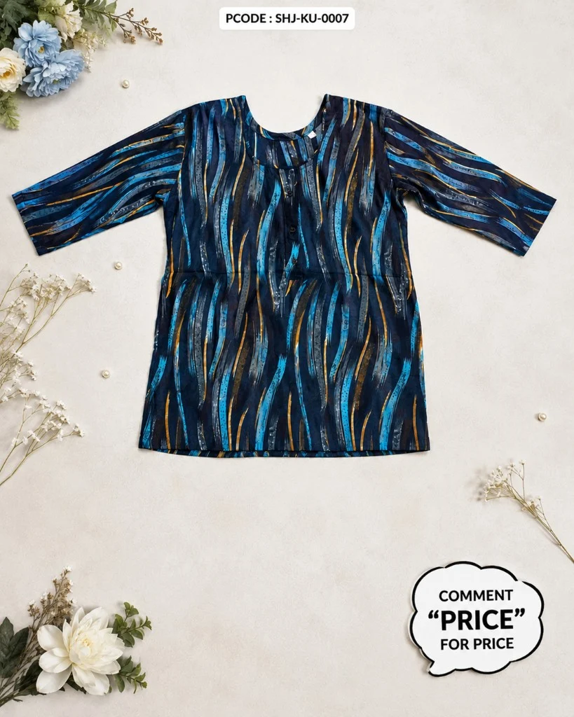 Embroidered Short Kurti - blue flatlay