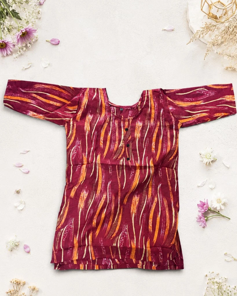 Embroidered Short Kurti - wine flatlay