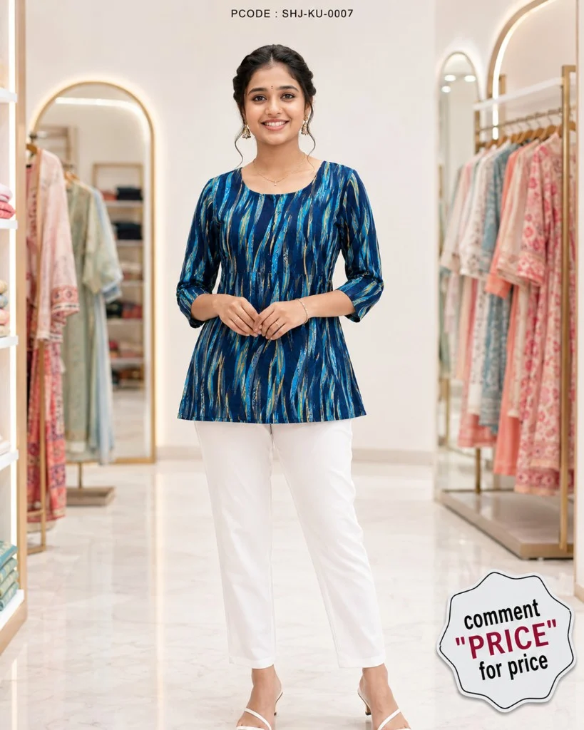 Embroidered Short Kurti - blue model