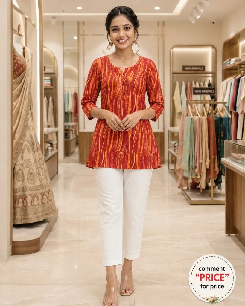 Embroidered Short Kurti - orange model