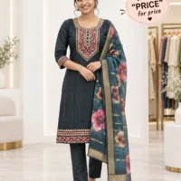 Elegant Embroidered Short Kurti 3-Piece Set - model front