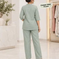 Sage Green Embroidered Cord Suit - model back