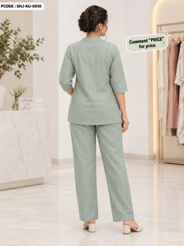 Sage Green Embroidered Cord Suit - model back