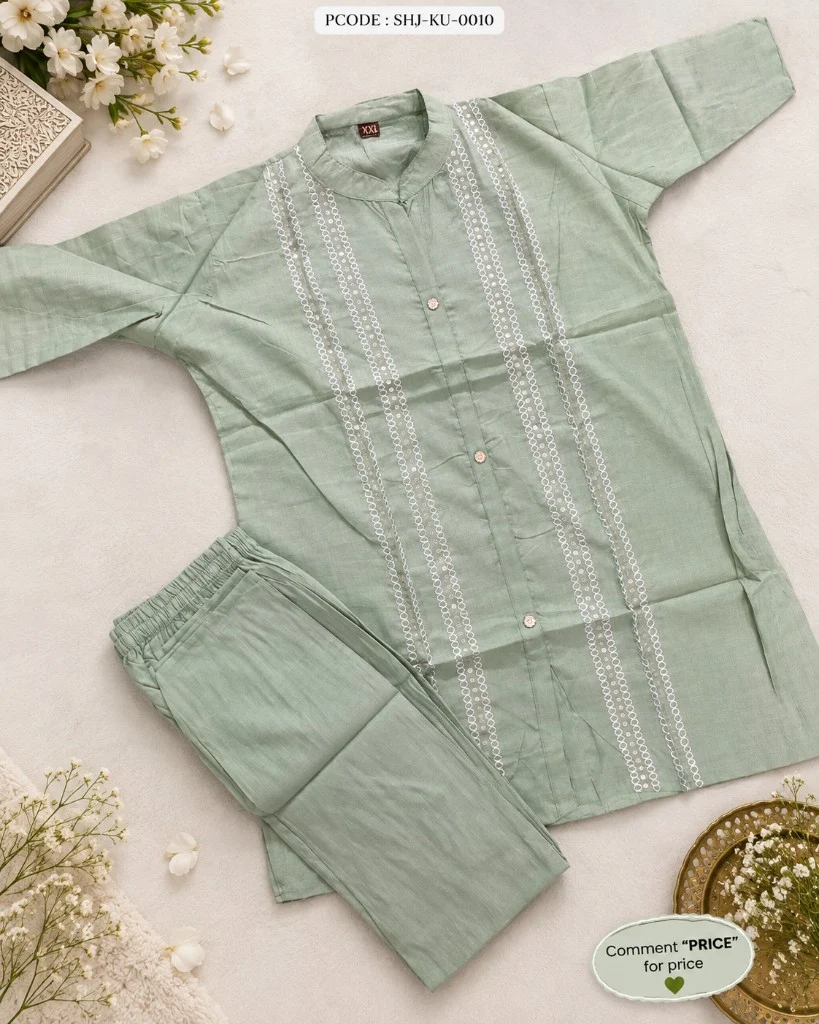 Sage Green Embroidered Cord Suit - flatlay