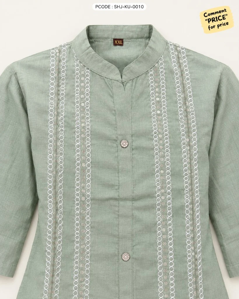 Sage Green Embroidered Cord Suit - embroidery detail
