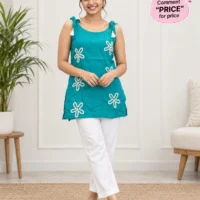 Unique Embroidered Kurti Top - turquoise model