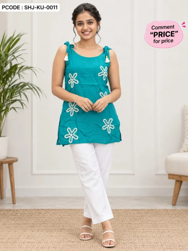 Unique Embroidered Kurti Top - turquoise model