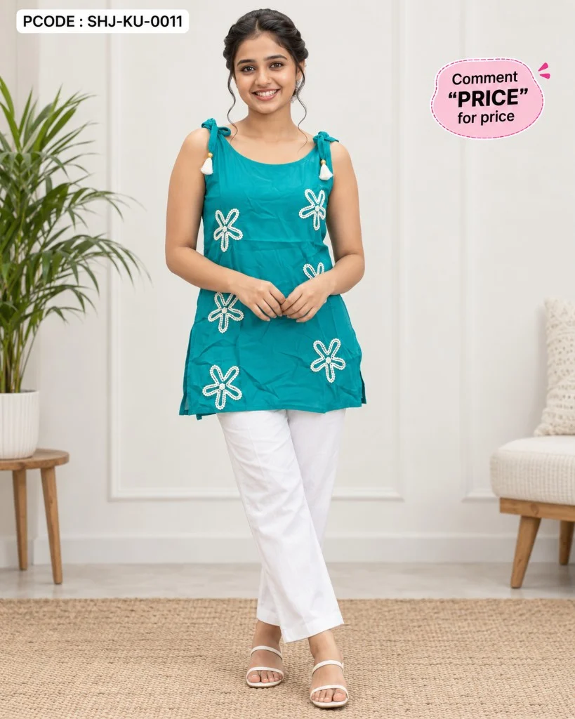Unique Embroidered Kurti Top - turquoise model