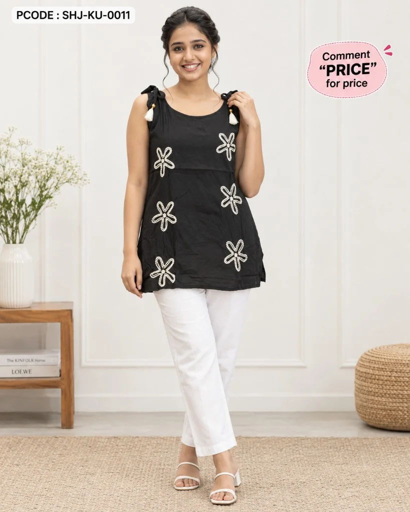 Unique Embroidered Kurti Top - black model