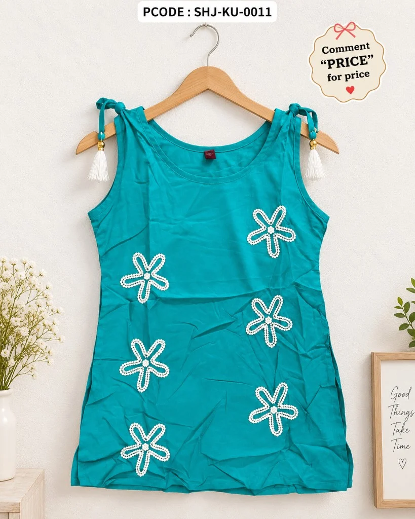 Unique Embroidered Kurti Top - turquoise hanger