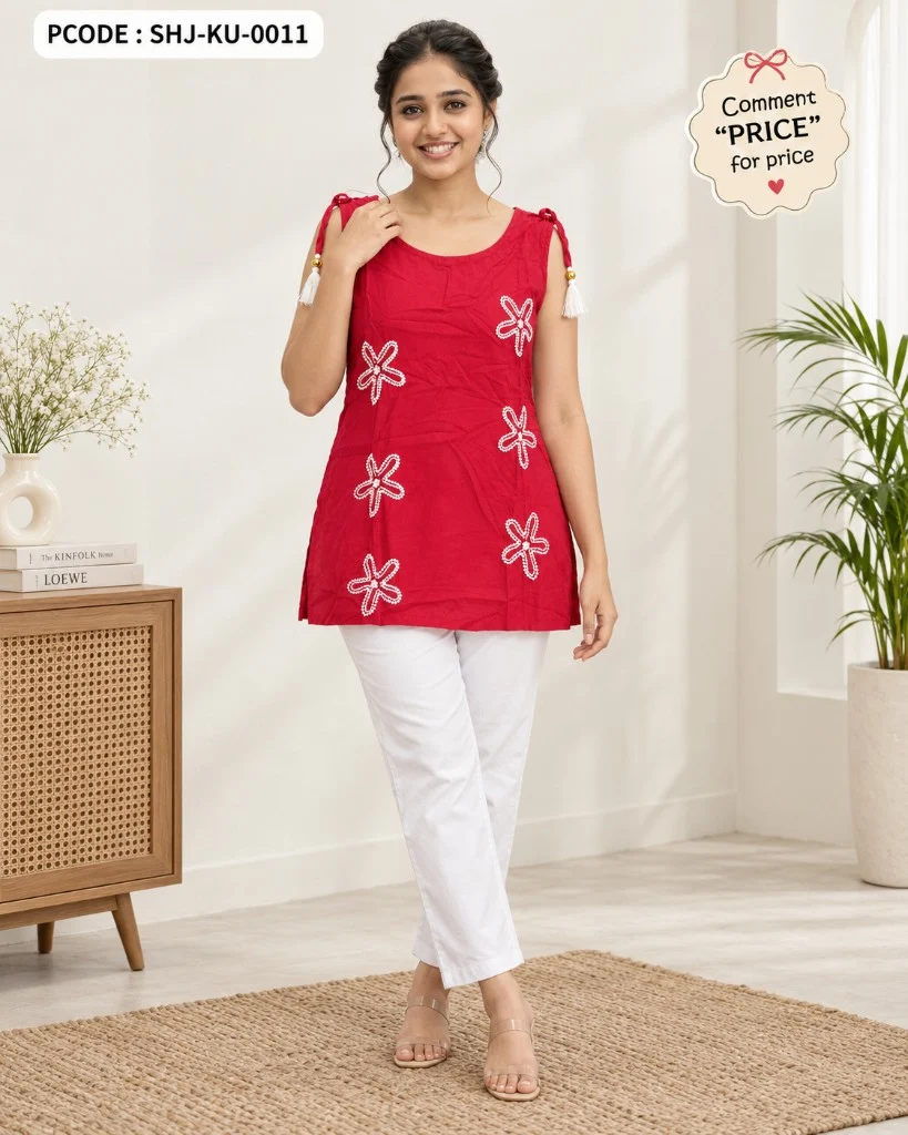 Unique Embroidered Kurti Top - red model