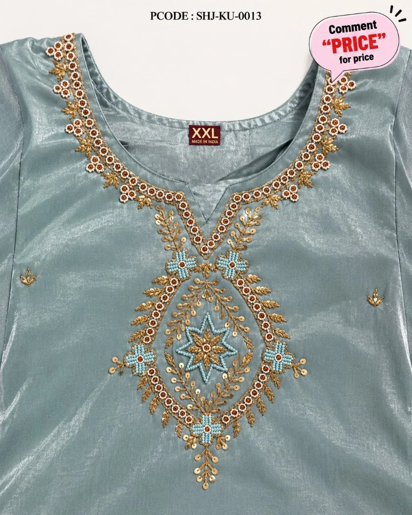 Premium Silk Based Three-Piece Set - neckline detail