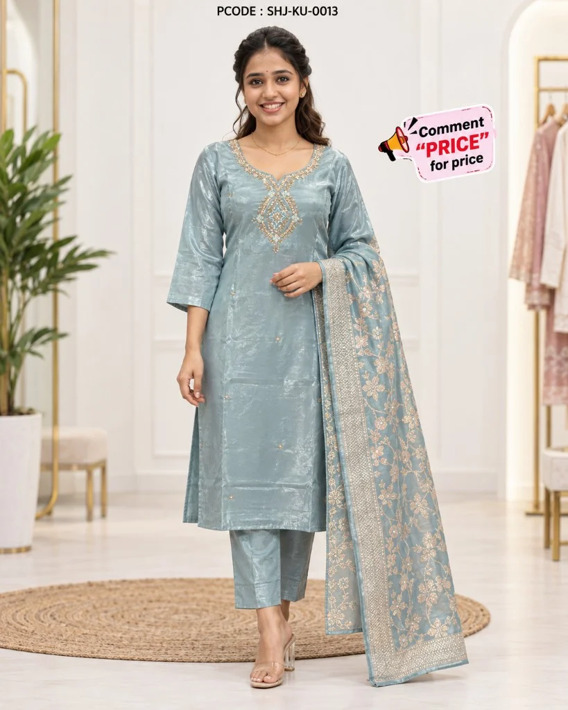 Premium Silk Based Three-Piece Set - model front