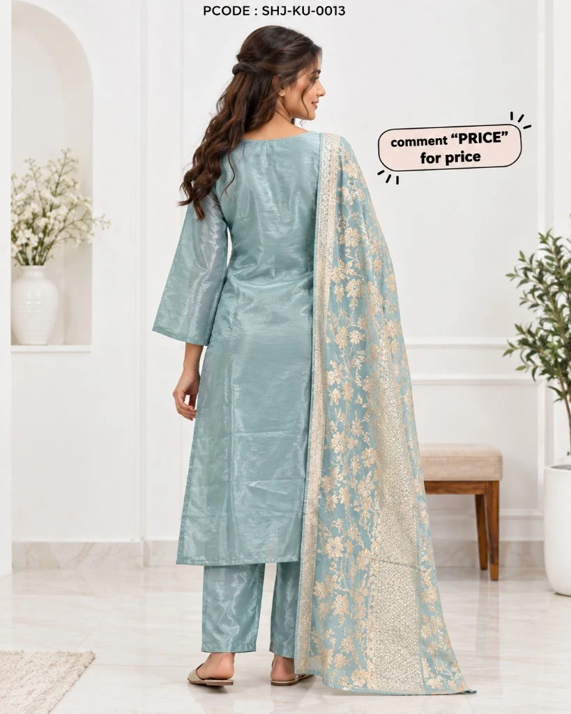 Premium Silk Based Three-Piece Set - model back