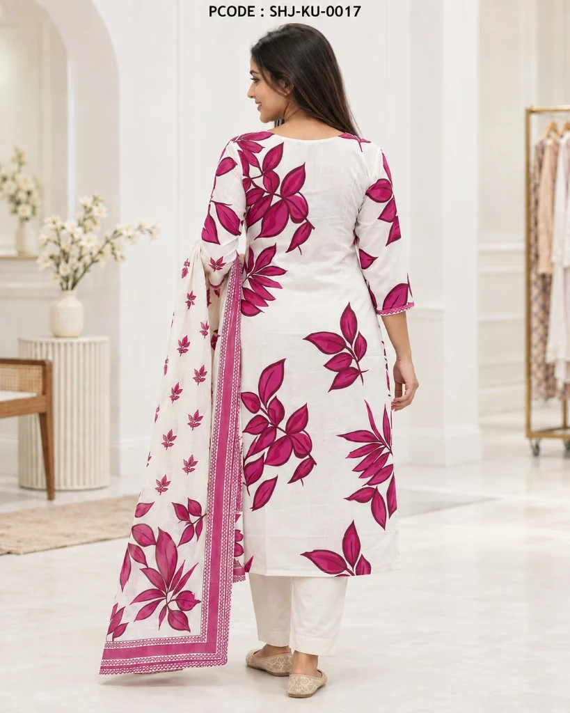Elegant Embroidered Kurti Set with Pearls & Handwork Detailing - model side