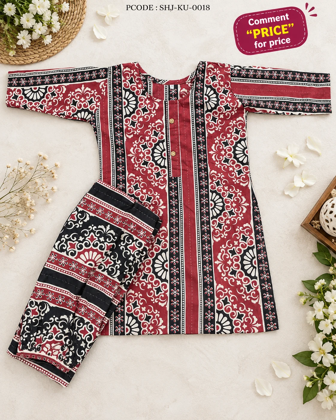 Maroon Black & Cream Printed Co-ord Set - flatlay badge