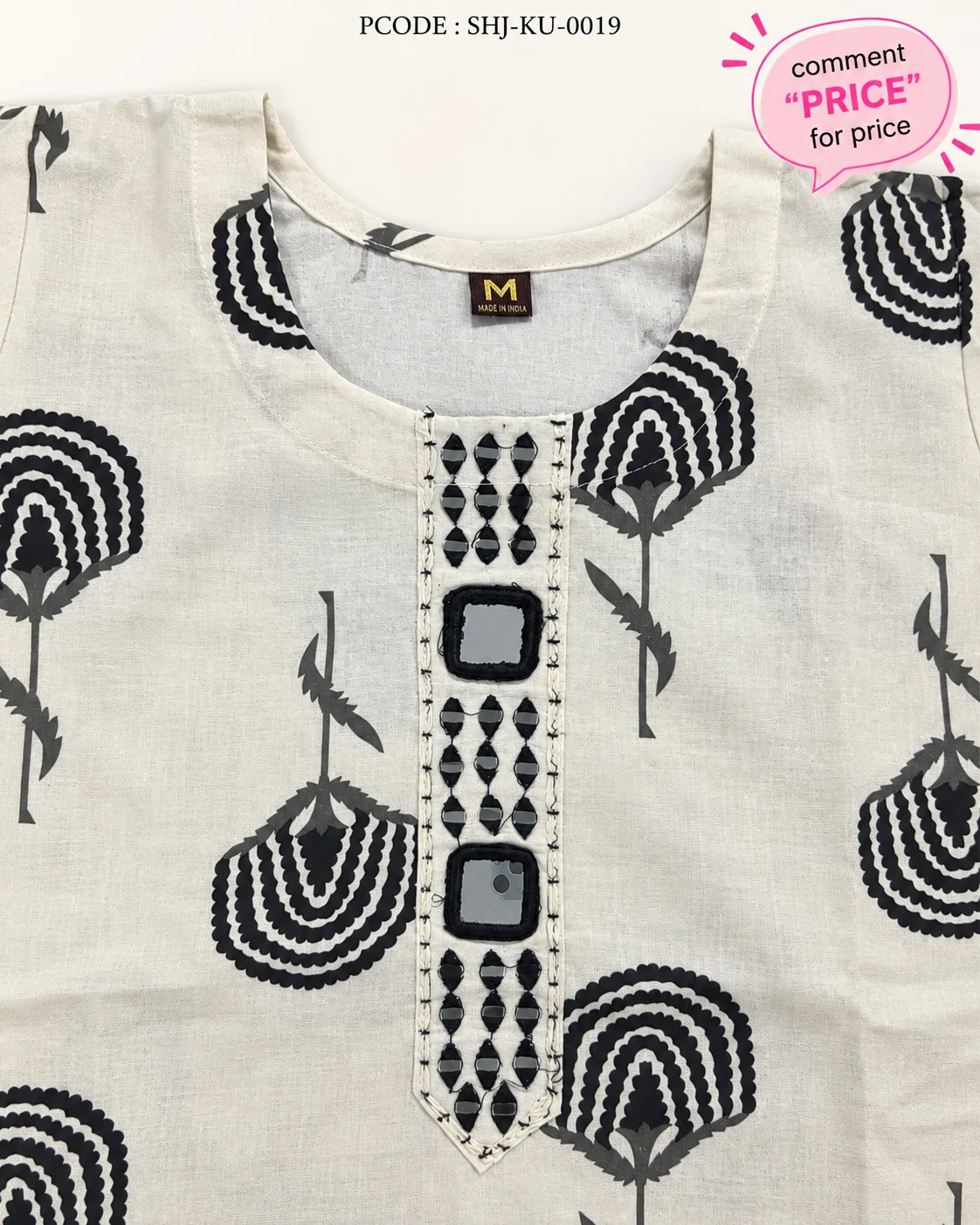 Black & White Printed Co-ord Set - neckline detail