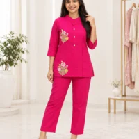 Pink Embroidered Co-ord Set - model front