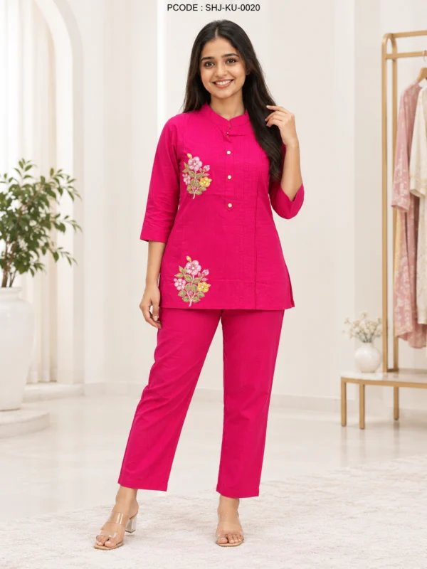 Pink Embroidered Co-ord Set - model front