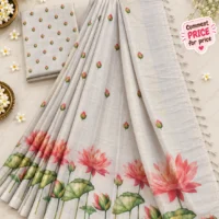 Lotus Print Saree - model front