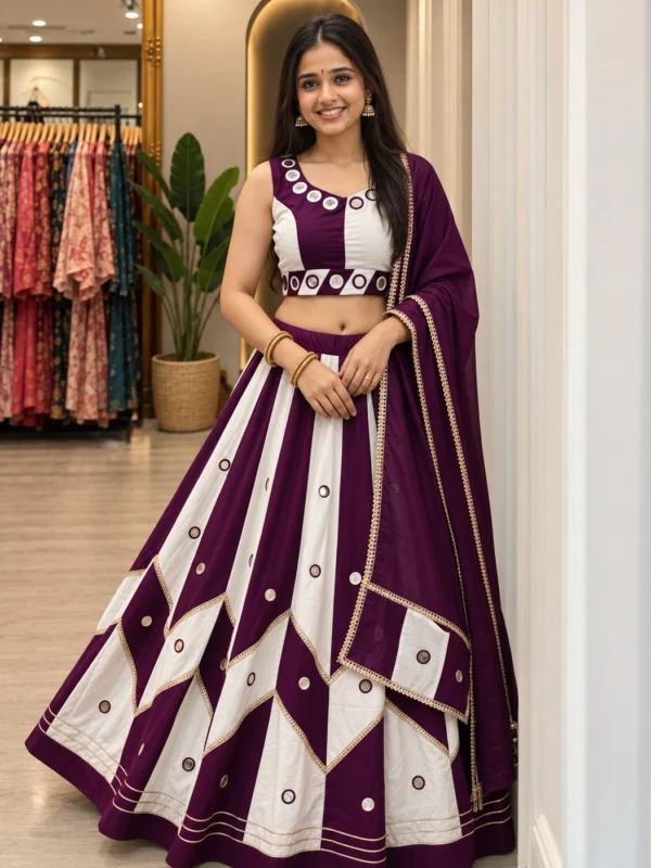 Royal Mirrorwork Roman Silk Lehenga Choli with dupatta