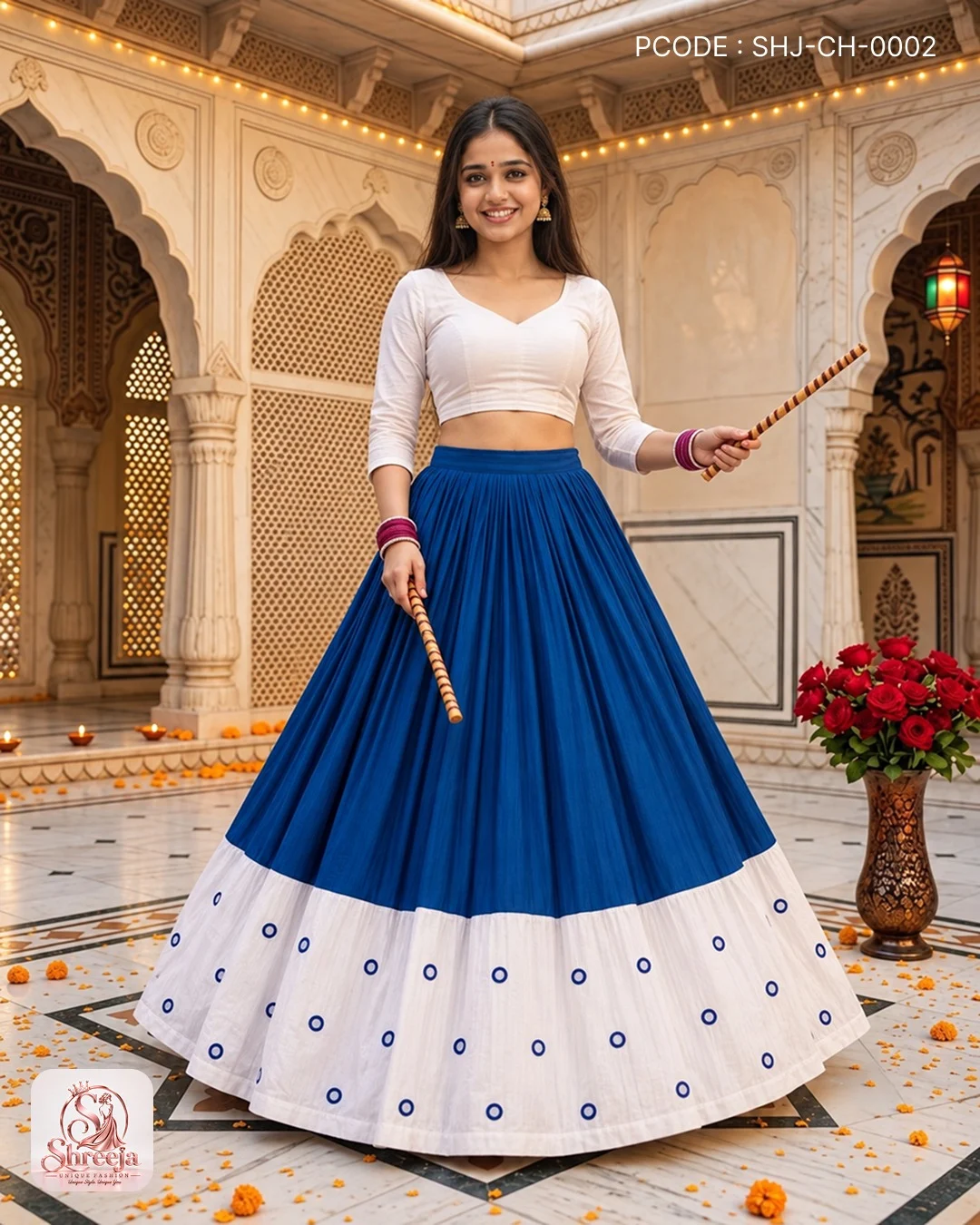 Royal Mirror Foil Rayon Cotton Navratri Lehenga Choli - Image 4