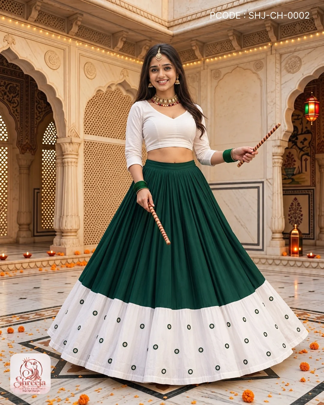 Royal Mirror Foil Rayon Cotton Navratri Lehenga Choli - Image 3