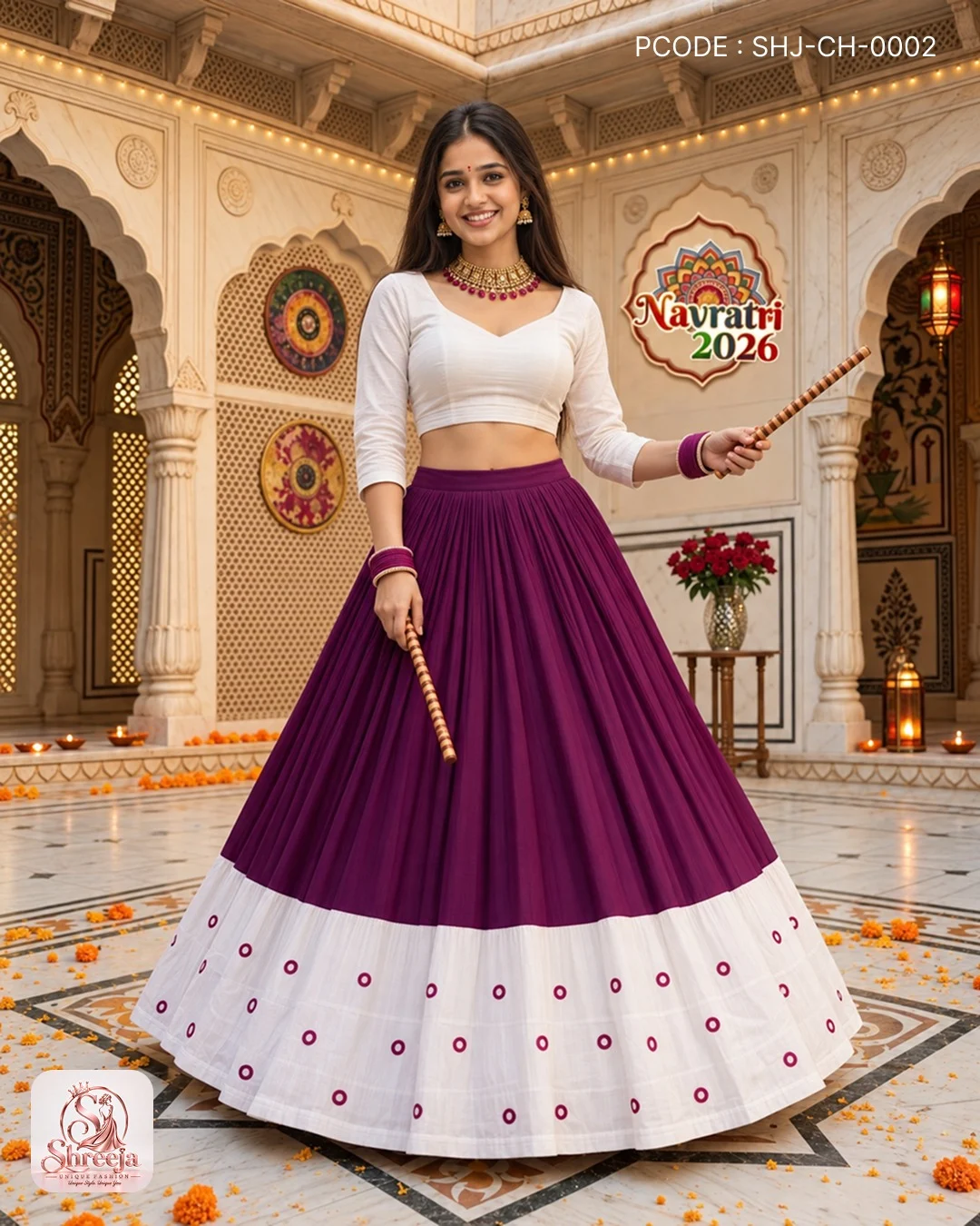 Royal Mirror Foil Rayon Cotton Navratri Lehenga Choli - Image 2