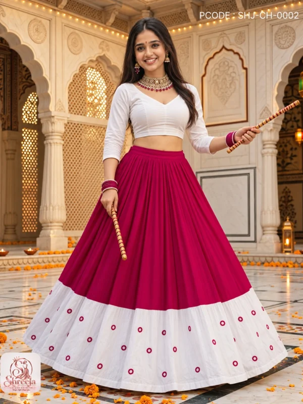 Royal Mirror Foil Rayon Cotton Navratri Lehenga Choli