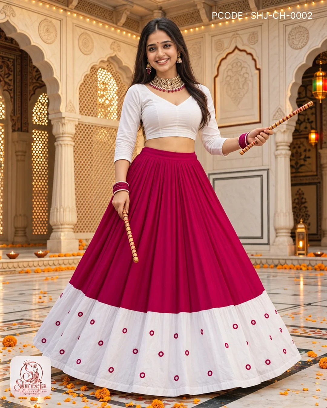 Royal Mirror Foil Rayon Cotton Navratri Lehenga Choli