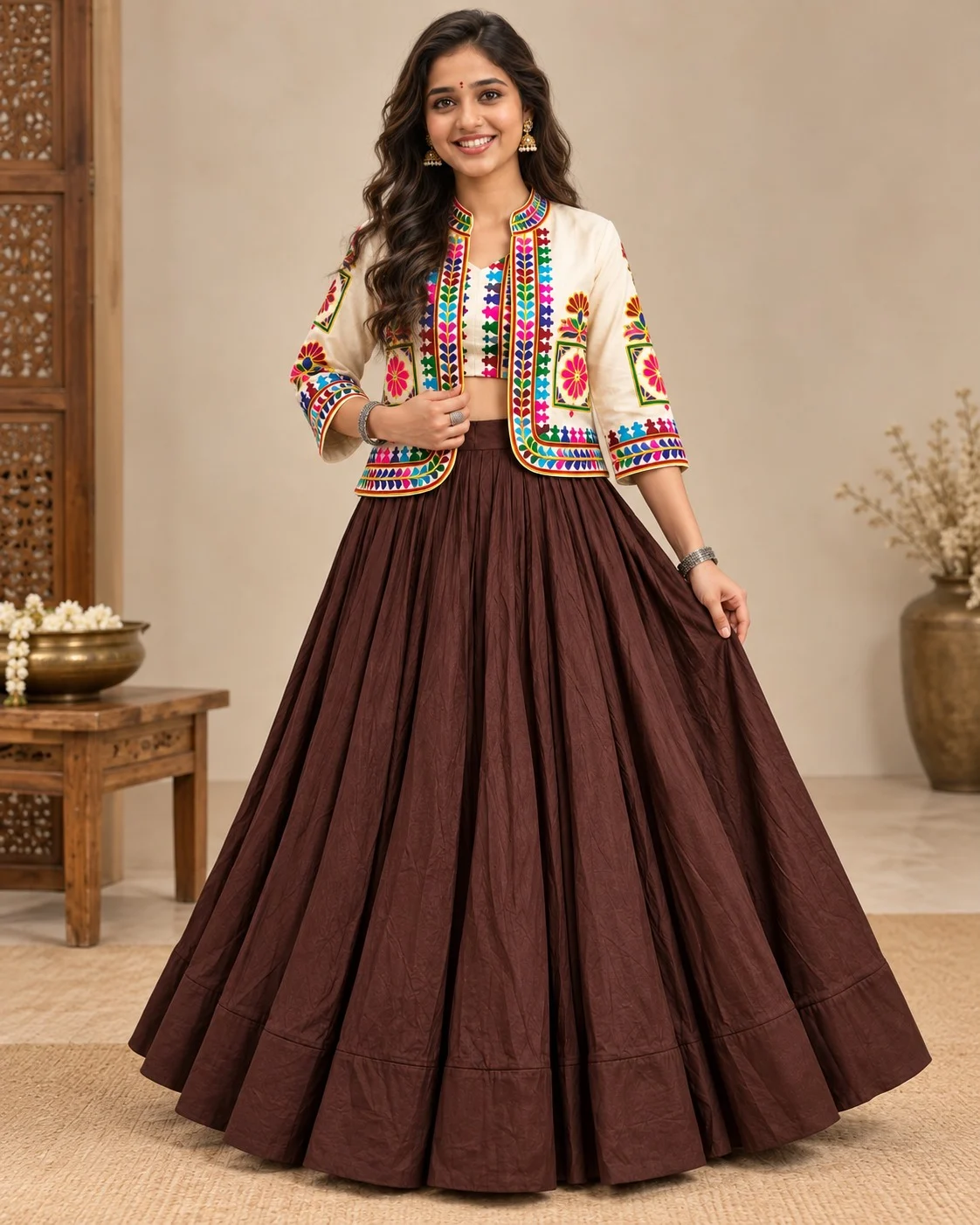 Embroidered Lehenga Choli with Koti